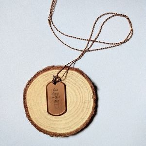 JBloom Rose gold But First Coffee Dog Tag Necklace